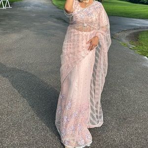 Elegant Pink Embroidered Saree